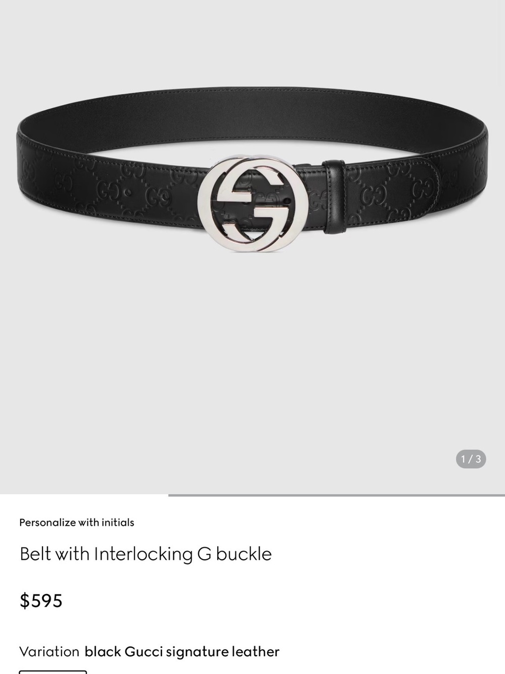 Gucci Black Leather Belt with Silver Interlocking G Buckle